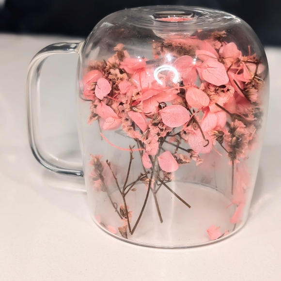 Pressed Flower Glass Mug Set Pink Blue – Aesthetic Floral Tea Cups Handmade Gift - Picture 6 of 12